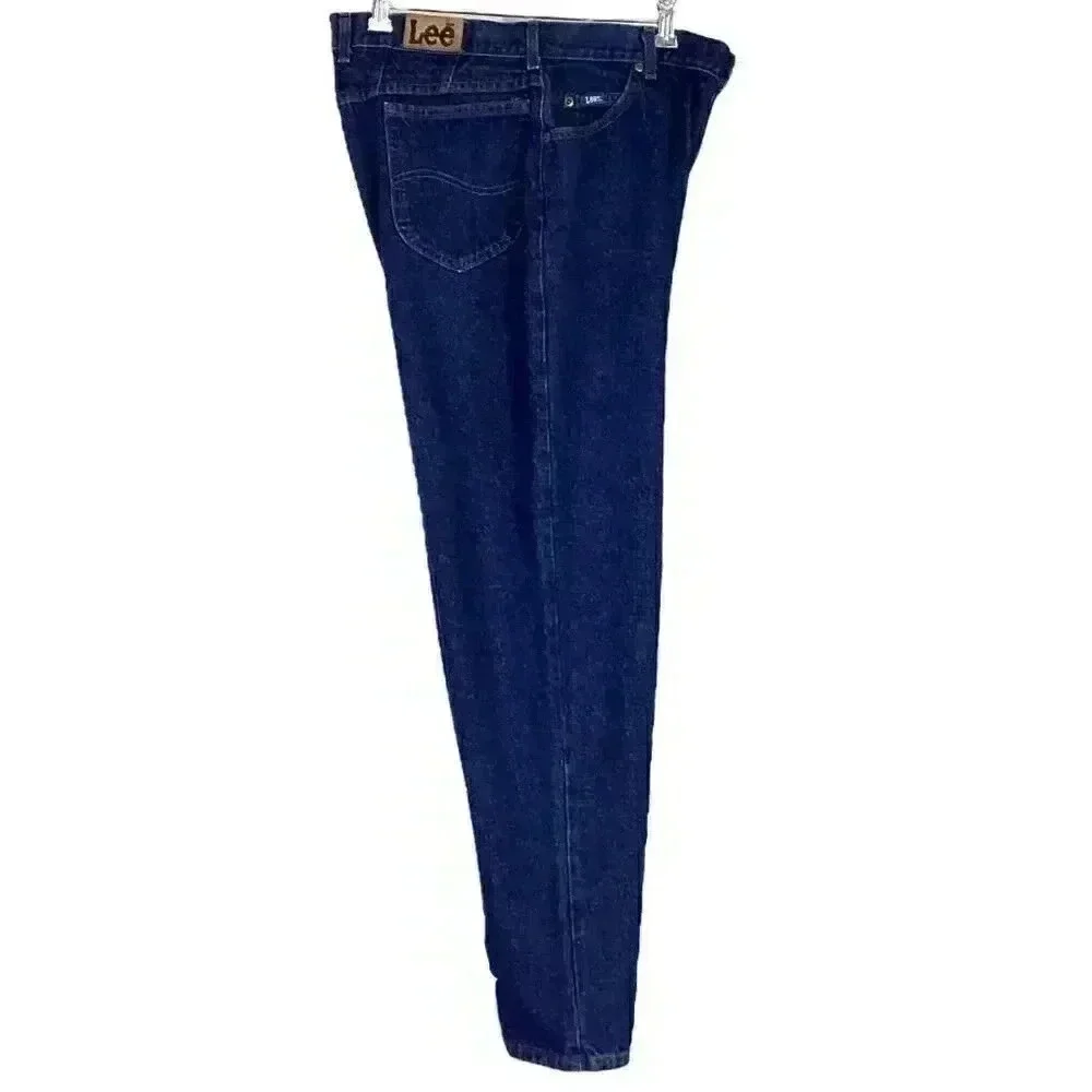 Lee Jeans Women 14 Blue High Waist Mom Dark Cotton Straght Union Made Vintage - Picture 3 of 8